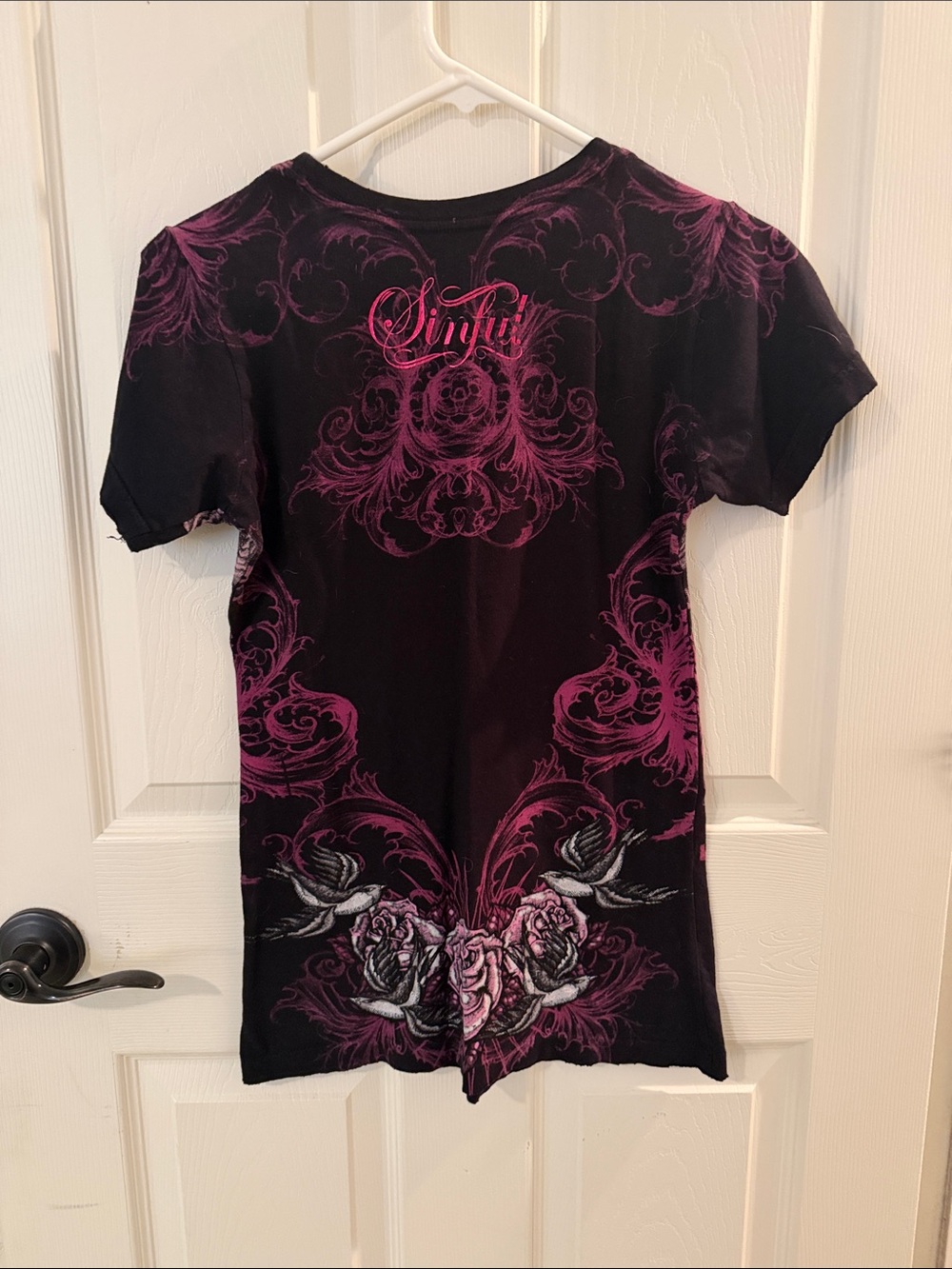 Sinful Black and Purple Graphic Femme Fatal Tee - Picture 2 of 3